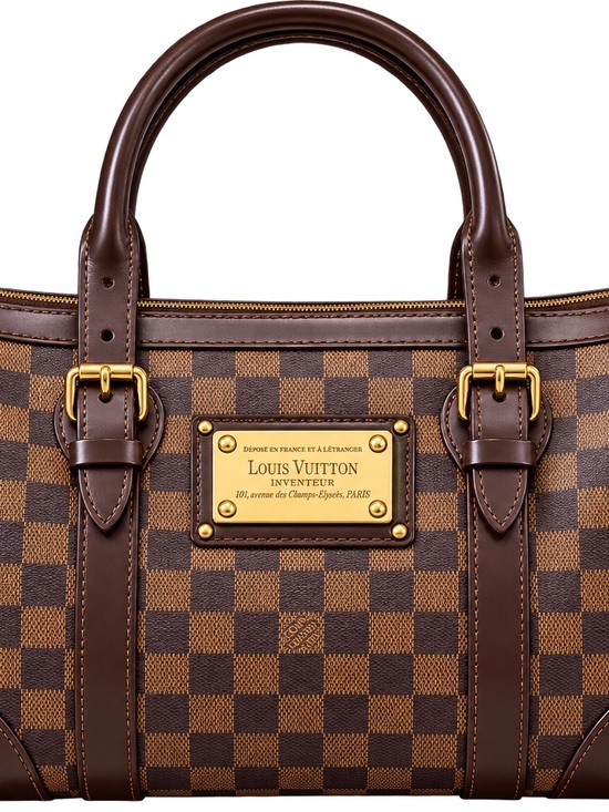 Louis Vuitton Handbags - Louis Vuitton Berkeley Brown Damier Ebene Leather Satchel with Gold Plaque Purse